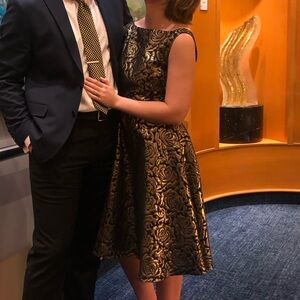 Bettie Page Black and Gold Rose Midi Dress